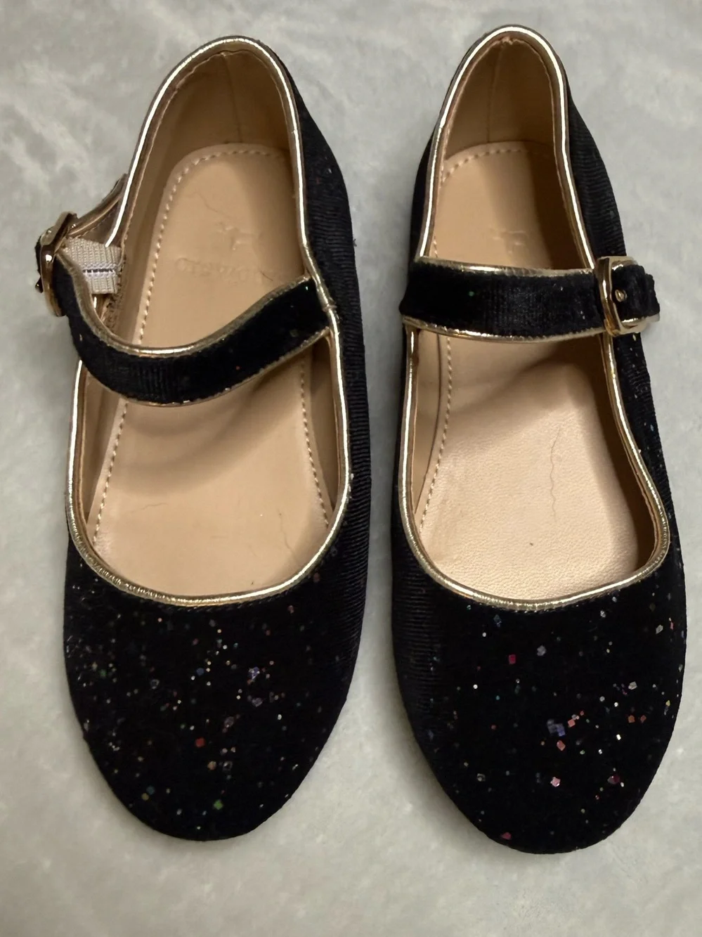 Crewcuts Velvet Strap Ballet Flats Black w Sparkles Toddler Girl’s Sz 10